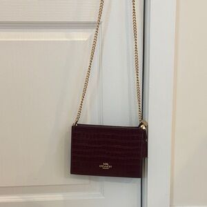 Coach Wine Red Crossbody Bag with Gold Chain